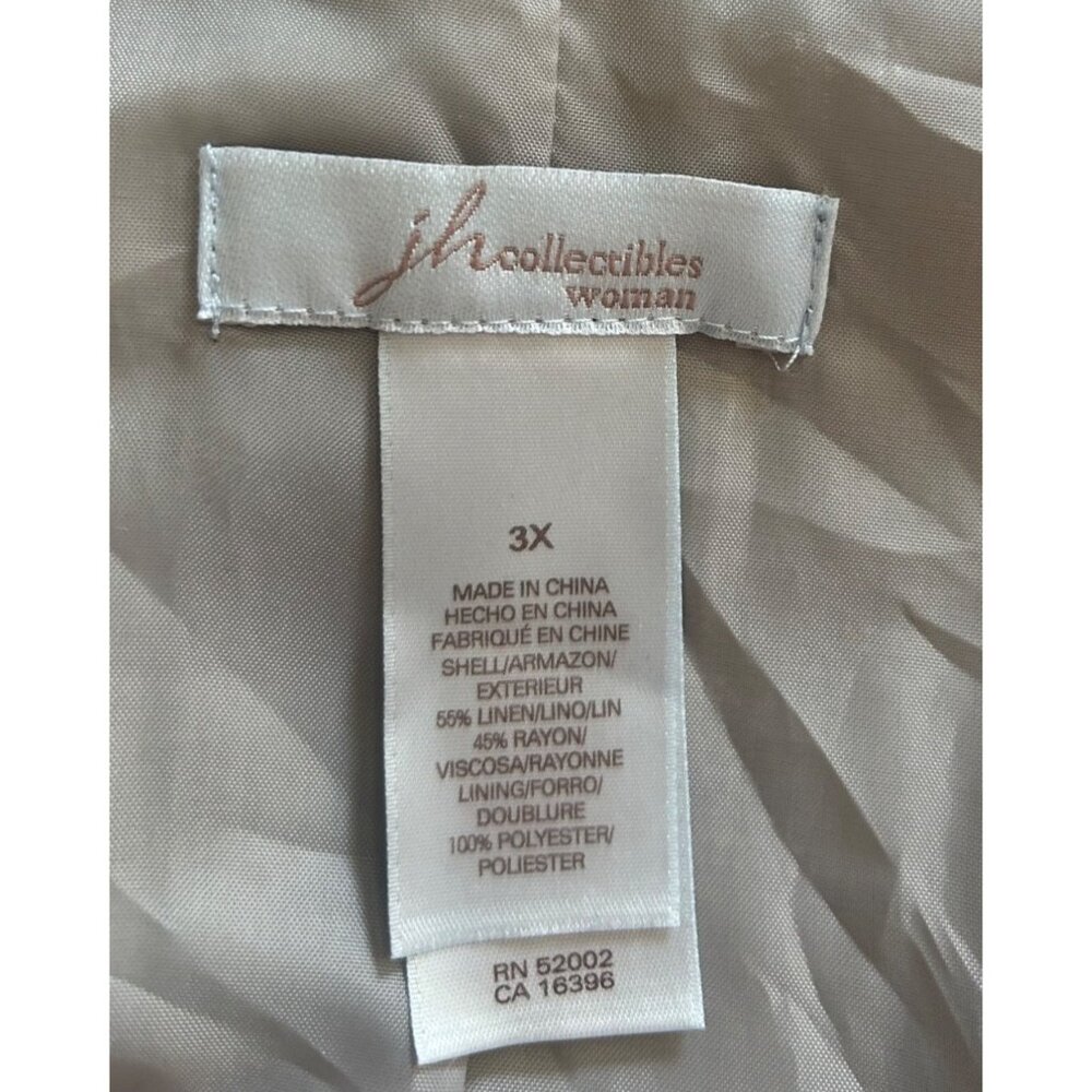 JH Collectibles Woman's 3X Beige Linen Blend Button-Front Jacket Lagenlook - Picture 3 of 9